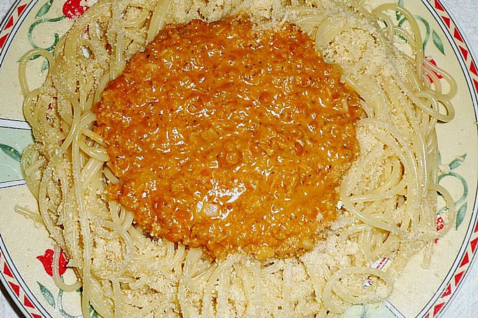 Spaghetti mit roten Linsen