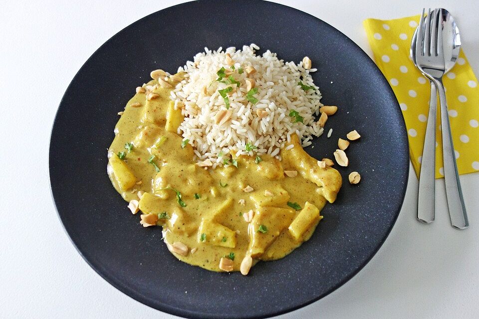 Hähnchen - Ananas - Curry mit Reis